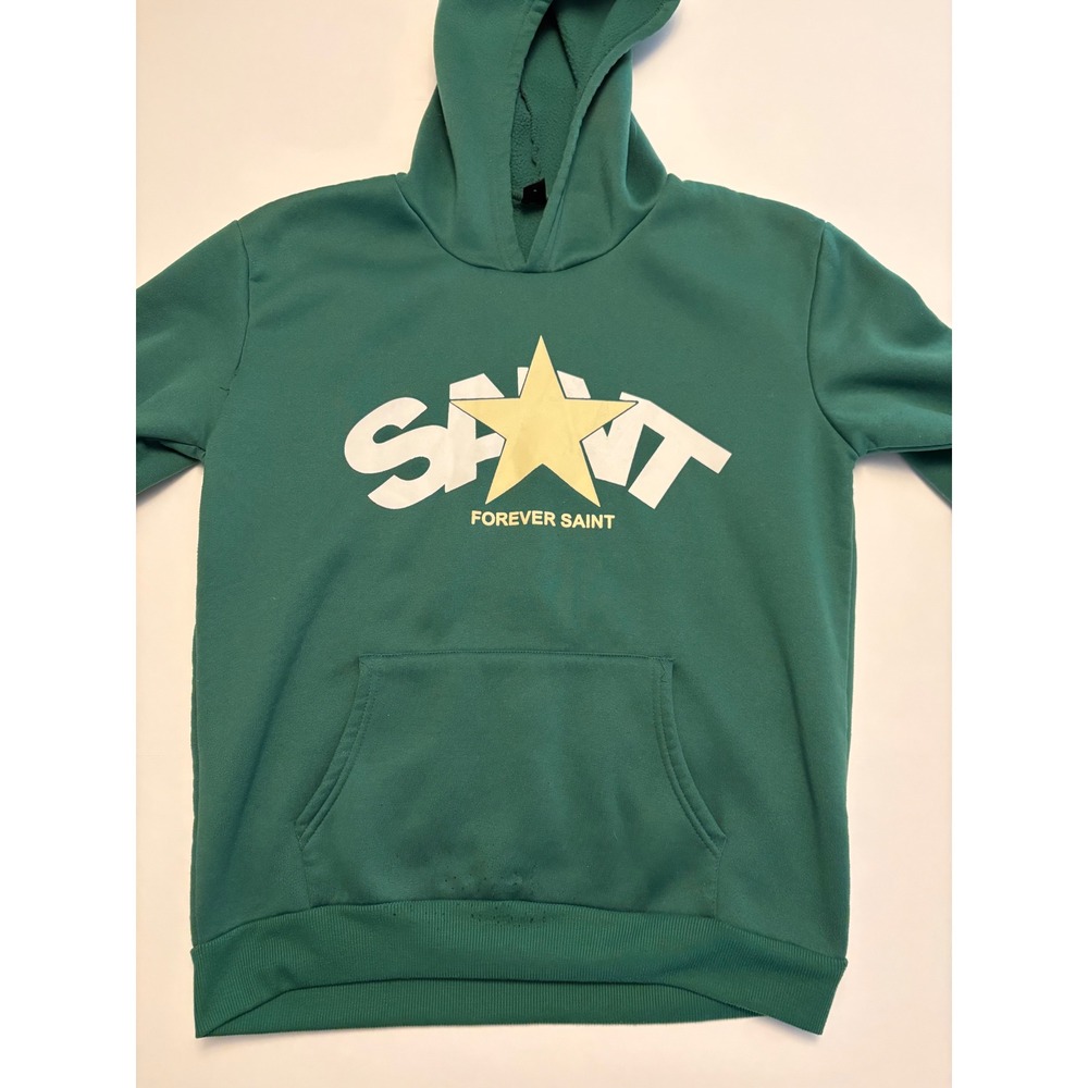 Manfinity Hoodie Mens Medium Green Saint Forever Saint Star Graphic Sweatshirt